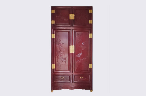 荔湾高端中式家居装修深红色纯实木衣柜